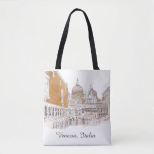 Venedig St. Marks Square Pen och Bläck Illustratio Tygkasse