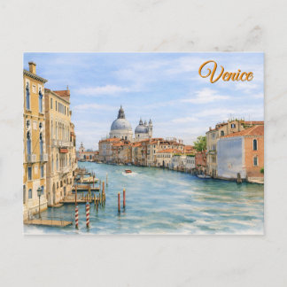 Venedig Stor Kanal Akvarell Konst Vykort