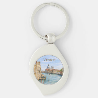 Venedig Stora Kanalen Akvarell Swirl Silverfärgad Nyckelring
