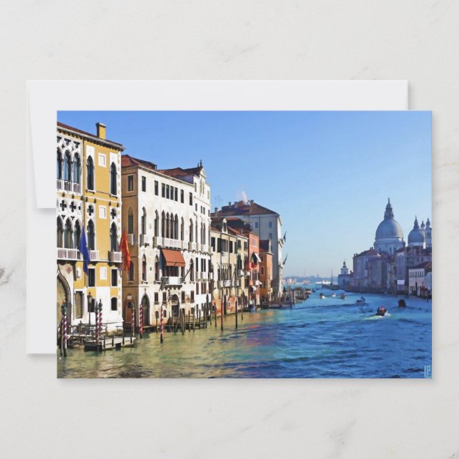 Venedig storslagen kanal med kärlekcitationstecken inbjudningar (Framsida)
