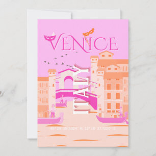 Venedig Travel Art, Italien, Resekonst, Retro, Ros Julkort