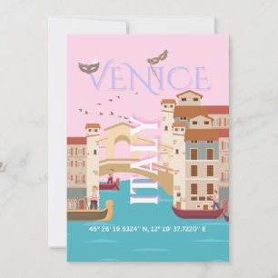 Venedig Travel Art, Italien, Retro Travel Art Julkort