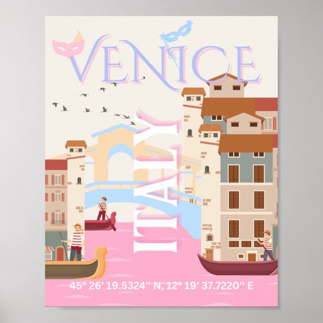 Venedig Travel Art, Italien, Travel Art Poster (Framsidan)