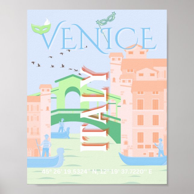 Venedig Travel Art, Italien, Travel Art Poster (Framsidan)