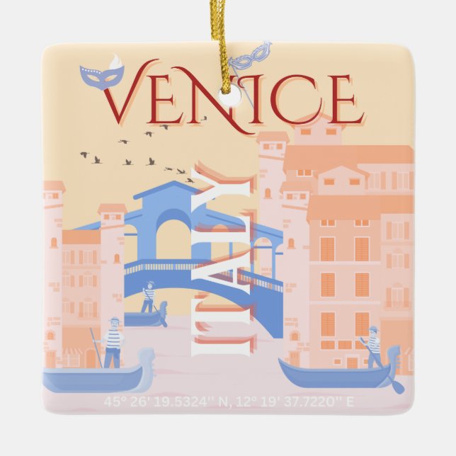 Venedig Travel Art, Italien, Travel Art, Retro Julgransprydnad Keramik (Framsida)