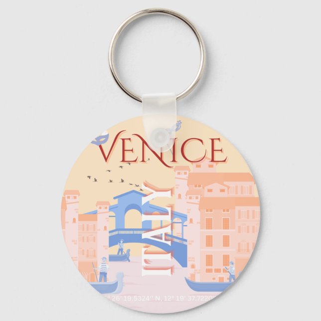 Venedig Travel Art, Italien, Travel Art, Retro Nyckelring (Framsida)