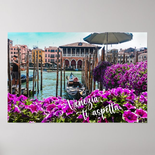 Venedig väntar på dig! Gondola, Venezia. Italien,  Poster (Framsidan)