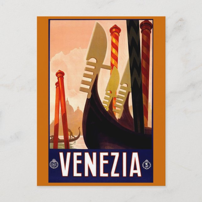 "Venedig" Vintage Italienska reseposter Vykort (Framsida)
