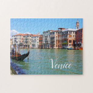 Venedigkanalen och gondola, Venedig-Italien Pussel