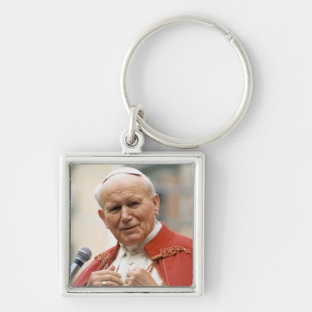 Venerable Pope Johannes Paul II Fyrkantig Silverfärgad Nyckelring (Framsidan)