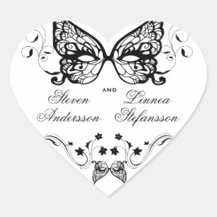 Venetia Carnivale Masque Victorian Ornate Flourish Hjärtformat Klistermärke