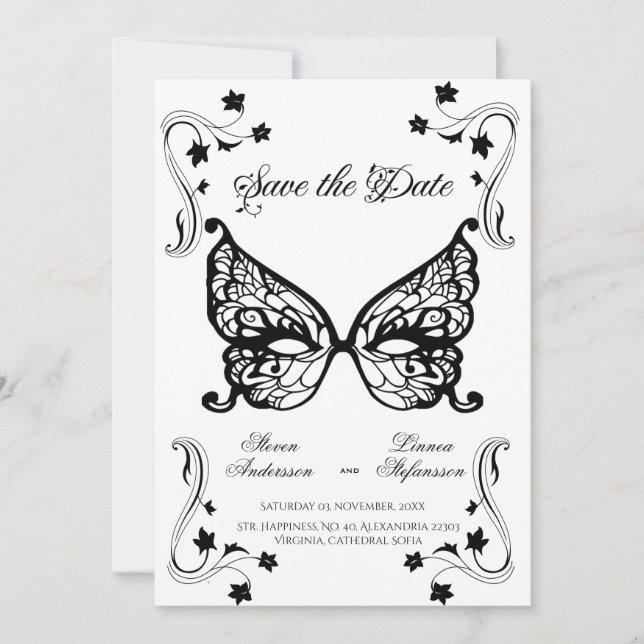 Venetia Carnivale Masque Victorian Ornate Flourish Spara Datumet (Framsida)