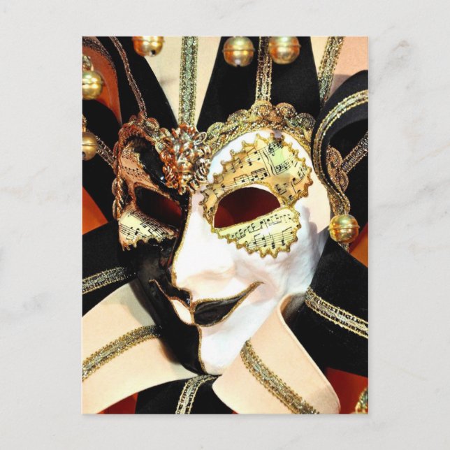 Venetian Carnival Jester Mask med Klockor Vykort (Framsida)