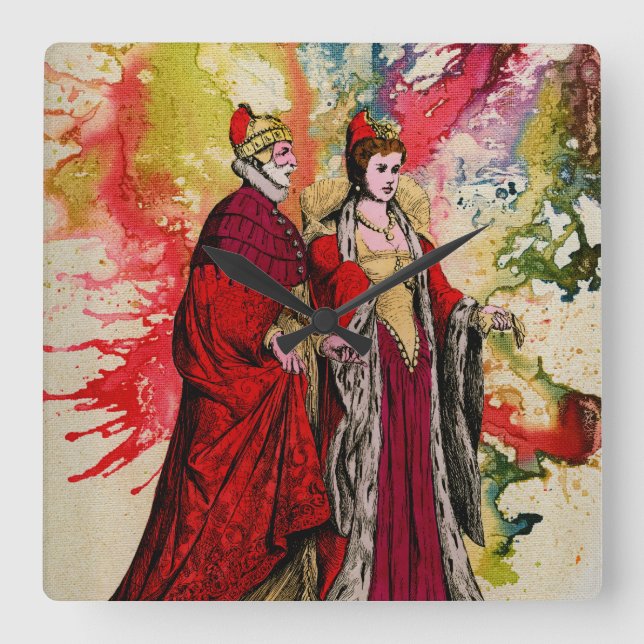 Venetian Doge och Dogeressa av Michael Moffa Fyrkantig Klocka (Framsida)