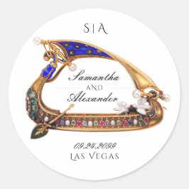 Venetian Gondola Ornate Black & White Bröllop Runt Klistermärke