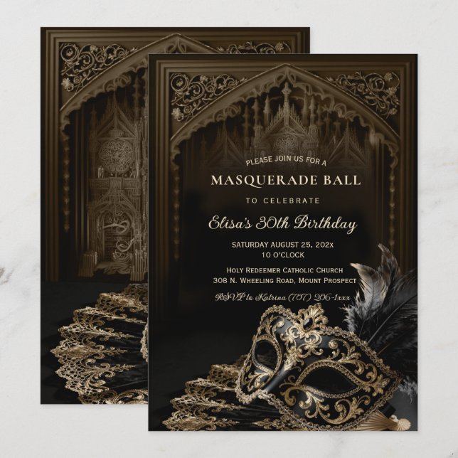 Venetian gothic Masquerade Party invitation Inbjudningar (Fram/baksida)