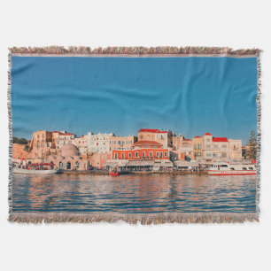 Venetian-hamnen i Chania vid blå timme, Kreta Filt