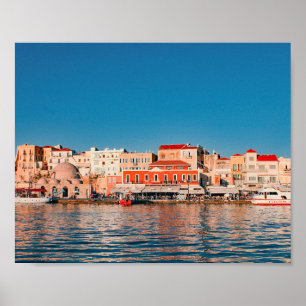 Venetian-hamnen i Chania vid blå timme, Kreta Poster