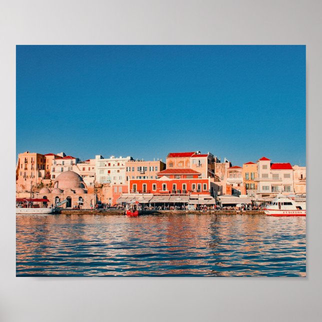 Venetian-hamnen i Chania vid blå timme, Kreta Poster (Framsidan)