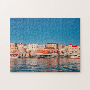 Venetian-hamnen i Chania vid blå timme, Kreta Pussel