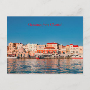 Venetian-hamnen i Chania vid blå timme, Kreta Vykort