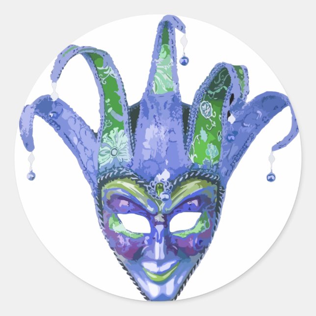 Venetian Jester Carnival Mask Runt Klistermärke (Framsida)