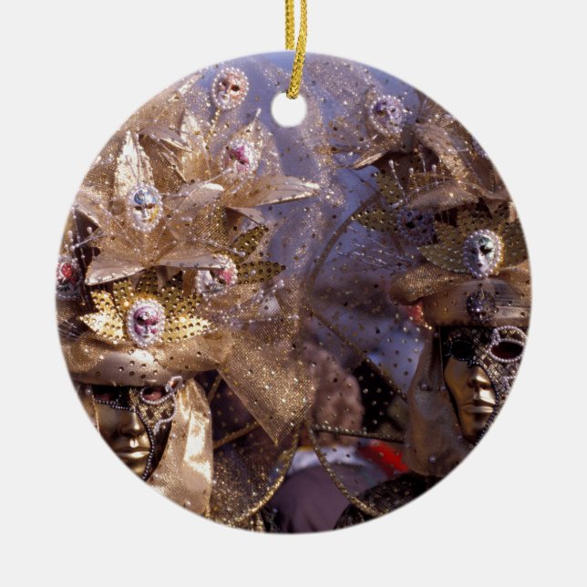 Venetian koppla ihop med guld- karnevaldräkter julgransprydnad keramik (Framsidan)
