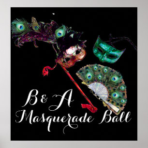 VENETIAN MARDI GRAS MASKS MASQUERADE BOLL MONOGRAM POSTER