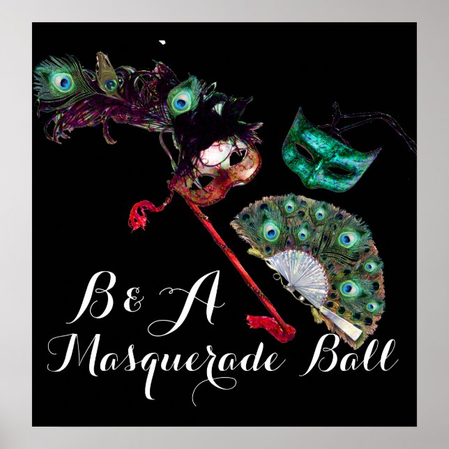 VENETIAN MARDI GRAS MASKS MASQUERADE BOLL MONOGRAM POSTER (Framsidan)
