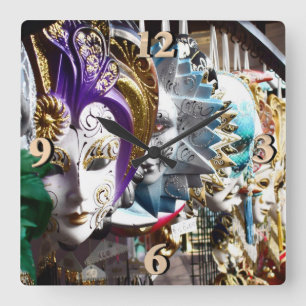 Venetian Mask 1 Fyrkantig Klocka