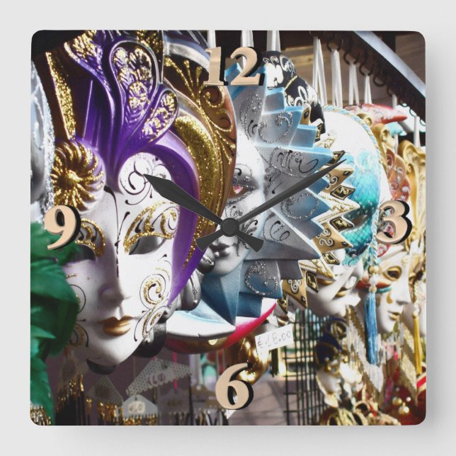 Venetian Mask 1 Fyrkantig Klocka (Framsida)