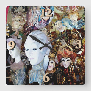 Venetian Mask 2 Fyrkantig Klocka