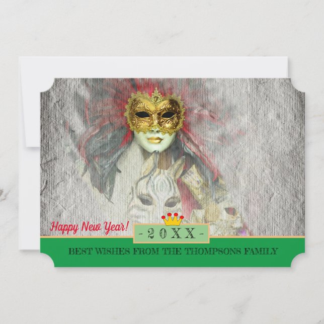 Venetian Mask & Gott nytt år! Kort/Italien Julkort (Framsida)