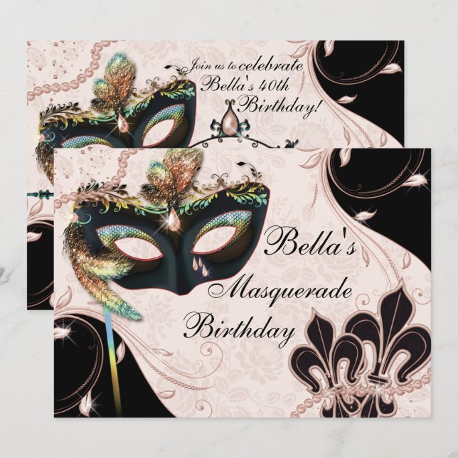 Venetian Mask Masqueraparts inbjudningar (Fram/baksida)