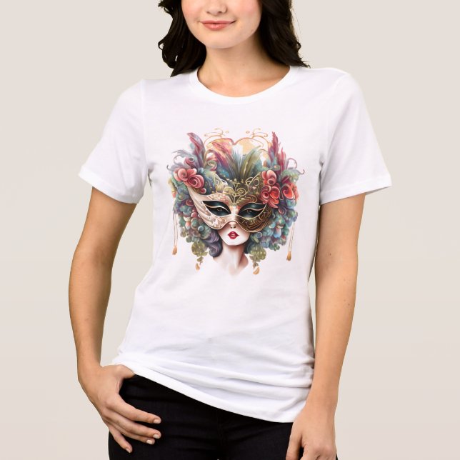 Venetian maskerad rosa blue guld blommigt t shirt (Framsida)