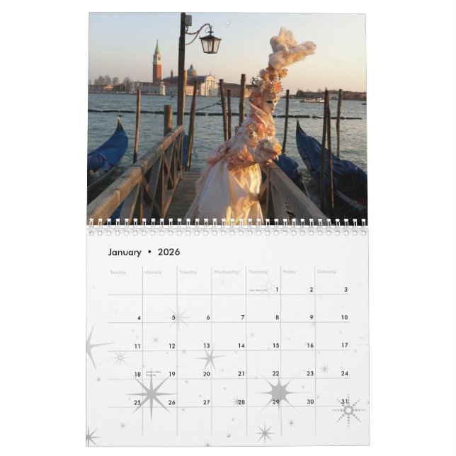 Venetian maskerar kalender (Jan 2026)