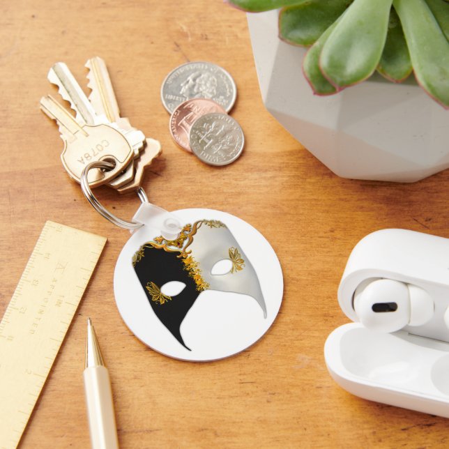 Venetian Masque: Black, White och Guld Nyckelring (Skrivbord)