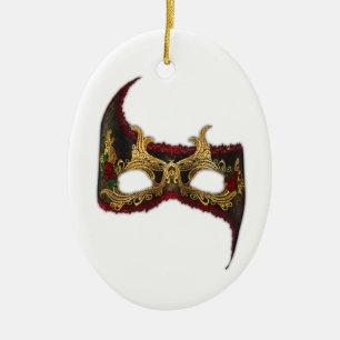 Venetian Masque: Guld och Röd ros Julgransprydnad Keramik