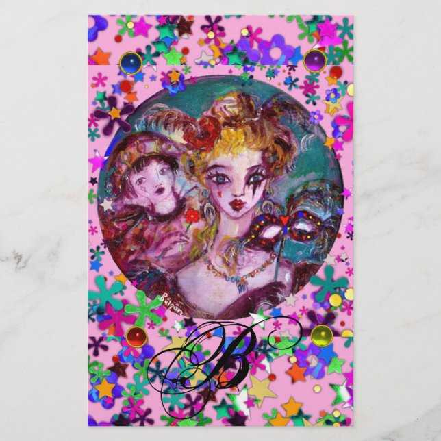 VENETIAN MASQUERADE ÄLSKARE,MASKS CONFETTI MONOGRA BREVPAPPER (Framsida)