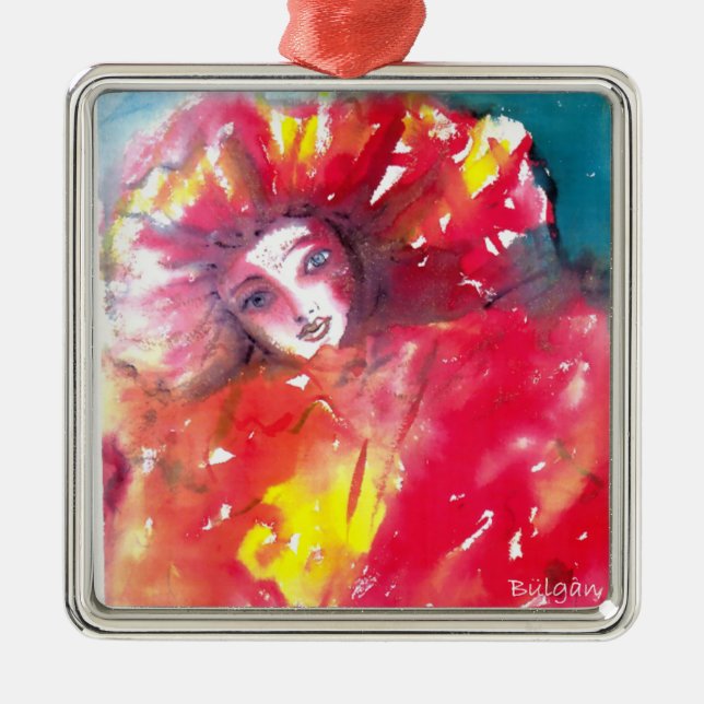 VENETIAN MASQUERADE ANSIKTE - MASK I RED JULGRANSPRYDNAD METALL (Framsidan)