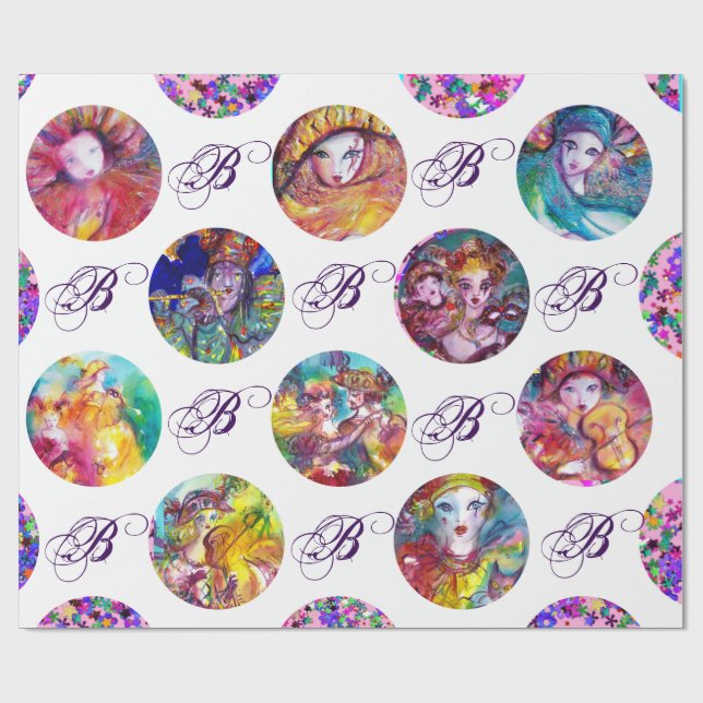 VENETIAN MASQUERADE MARDI GRAS MASKS MONOGRAM PRESENTPAPPER (Platt)