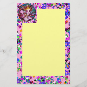 VENETIAN MASQUERADE MASKS Rosa Gult Confetti Brevpapper