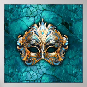 Venetian Masqueramask på Turquise Ground Poster