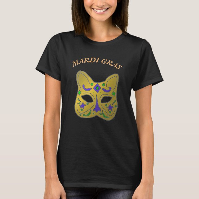 Venetiansk kattmaskerad Mardi Gras T Shirt (Framsida)