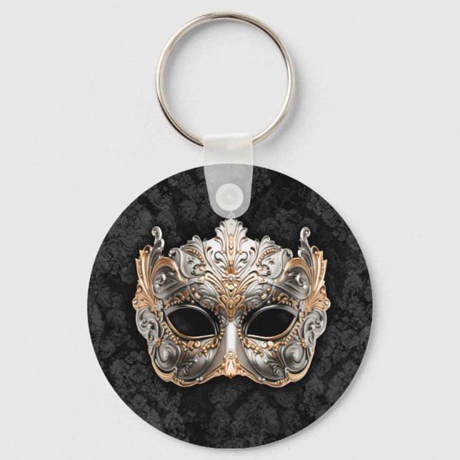Venetiansk mask i silver kastkudde nyckelring (Framsida)