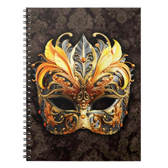Venetiansk maskerad gul mask anteckningsbok (Framsidan)