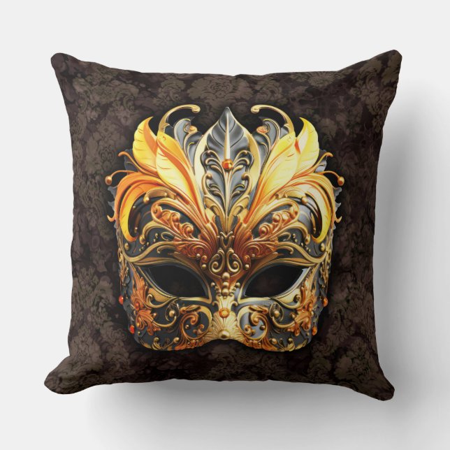 Venetiansk maskerad gul mask kudde (Framsida)
