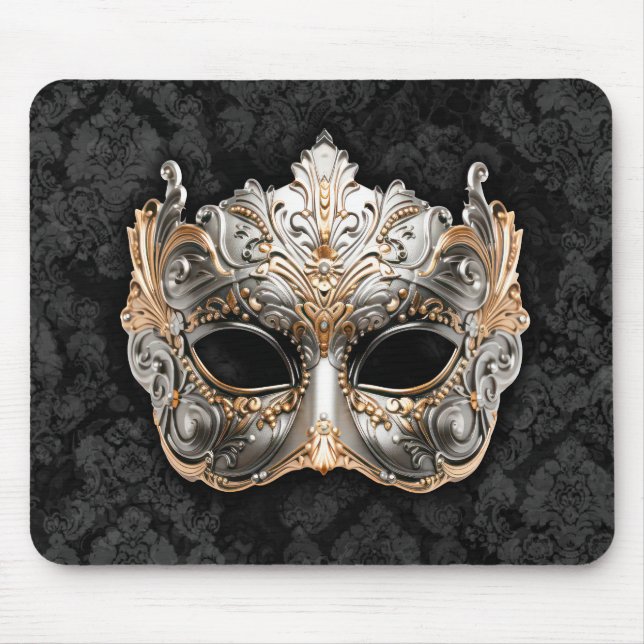 Venetiansk maskeradmask i silver musmatta (Framsidan)