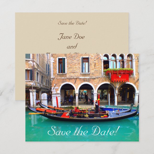 Venetianska Gondoljär Bröllopskort Inbjudningar (Fram/baksida)