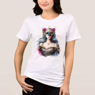 Venetisk kvinna maskerad ansikte mask rosa grått t shirt
